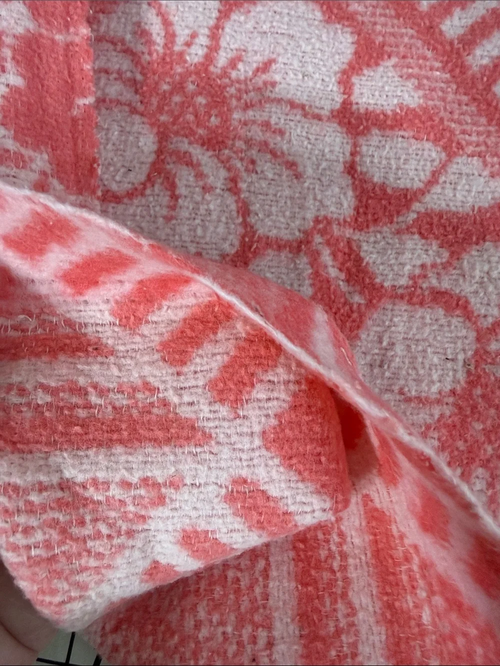 Vintage Wool Blend Blanket & Towel Cutter Quilt Textile Lot Rabbit Pink Floral